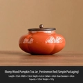Mini pumpkin ceramic tea canister in persimmon red with ebony lid and 123ml capacity - Ebony Pumpkin Jar - Persimmon Red