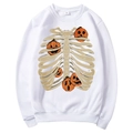White Halloween sweatshirt featuring gold pumpkin and skeleton rib cage graphic print - S / Tops / White (Pumpkin Skeleton Ribs)