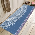 Blue bohemian runner rug with white mandala pattern on light wood floor in home hallway - 40x60cm / Royal Blue Mandala Style 5