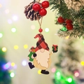 Close-up of wooden Christmas gnome ornament hanging on tree with red beads and berries - Style 6