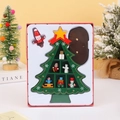 Detail of wooden Christmas tree with miniature Santa and snowman ornaments on a table - Y1035/Small Grid Tree/16*20*2.5cm