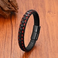 Men's multilayer black and red braided leather bracelet with black magnetic buckle - 23CM / Black