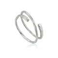 Minimalist double-layered silver open ring with irregular hammered texture on white background - Adjustable Open / White Gold