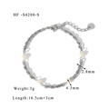 Detailed shot of silver twisted chain bracelet with faux pearls and size annotations - Twisted Rope Woven Silver Pearl Bracelet (HF-S4208-S) / 18K Gold