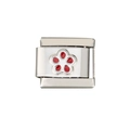 Silver stainless steel modular charm link with a red and white enamel flower design - 0858-five-petaled Red Flower