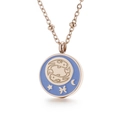 Rose gold necklace with blue enamel Pisces constellation coin pendant and beaded chain - Pisces (KN196872-K)