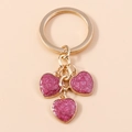 Pink glitter heart keychain with three charms and golden ring accessory for handbags - Small Heart / Rose Red