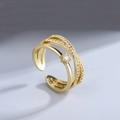 Gold multi-layer crisscross open ring with micro-pave cubic zirconia in S925 silver - 18K Gold