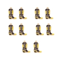Detail view of 10 black alloy cowboy boot pendants with golden edges and yellow flame patterns - 1# Cowboy Boots (10 Pcs)