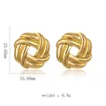 Detailed size view of 18k gold-plated geometric knot earrings with 23.6mm measurements - 3D Hollow Woven Studs
