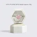 White hexagonal velvet jewelry box for rings with soft interior lining, 4.9x4.3x4.5cm - White