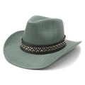 Chapeau de cowboy en paille vert sauge avec bande à rivets pour hommes et femmes - M(56-58cm) / Vert Nénuphar