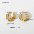 Klobige, vergoldete Edelstahl-Creolen im Croissant-Stil für Damen, 21mm gedrehtes Design - Klassische Spiralenförmig Gedrehte Mittlere Ohrringe (JDE201471) / Mittlere Version