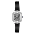 Montre rectangulaire élégante cadran gris avec lunette en diamants et bracelet noir - Boîtier Argenté Cadran Noir Bracelet Noir