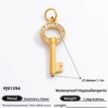 18K gold plated stainless steel key pendant with cubic zirconia inlay, size 27.86mm - Gold Key Rhinestone Pendant (PJ91394)