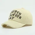 Beige straw-woven baseball cap with black embroidered Lauren Clay lettering pattern - LAURENCLAY Letter Style (Beige)