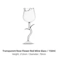 Verre à vin transparent en forme de rose de 150ml avec tige élégante et verte - Verre transparent de 150 ml à feuilles transparentes