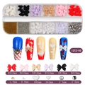 Detailed set of nail art accessories featuring colorful bows, rhinestones and pearls - Heart Bow (12TZ-05)