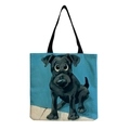 Grand sac cabas en toile avec fond bleu et illustration d'art d'un mignon chien noir - Fond Bleu Chien Noir