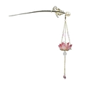 Elegant silver lotus hair stick with pink gradient flowers and hanging pearl tassels - Rose Red