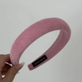 Pink terry cloth headband with black HAND MADE label detail and soft texture - Headband / Light Pink
