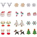 Detailed grid view of 12 pairs of Christmas stud earrings with Santa and Reindeer motifs - 12 Pairs Christmas Earrings Set 1
