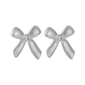 Elegant silver bow stud earrings with textured mesh patterns for a minimalist look - Silver (Bowknot)