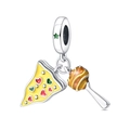 Detail von DIY Pizza- und Honiglöffel-Silberanhängern mit bunter Emaille für Armbänder - Pizza Zweiteiler Anhänger