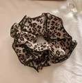Beige and brown leopard print scrunchie with black hem and elegant fabric ruffles - 926# Four-Layer Large Light Leopard (Approx 20cm)