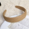 Brown woven cotton linen headband with cross braid texture and soft inner lining - Brown