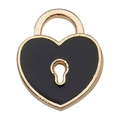 DIY black heart-shaped padlock charm with golden edges and black enamel finish - Heart Lock 11x13mm