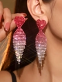 Elegant long fringe heart earrings with pink gradient rhinestones for women - Gradient Pink Tassel Style (DTE1616862RO-W)