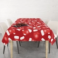 Christmas red plaid tablecloth with snowflake patterns on dining table set with chairs - 40x70cm / Red Background White Christmas Stockings Snowflakes Print