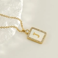 18K gold square shell pendant necklace with letter J and sparkling zirconia stones - Gold-J