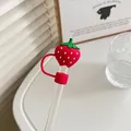 Silicone strawberry straw cover cap for 10mm straws in vibrant red color with white dots - Strawberry / 10mm-Individual Package