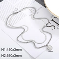 Double-layered silver coin pendant necklace set with flat snake chain and portrait charm - Silver-14mm Pendant (KN232336-Z)
