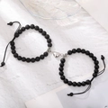 Detail of magnetic heart clasp connecting natural lava stone beaded couples bracelets - Heart Magnet - Volcanic Stone