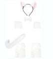 Macro view of a 6-piece white faux fur cosplay set with cat ears and fluffy tail - White Cat 6pcs Set