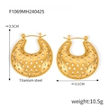 Titanium steel hoop earrings with hollow star design in gold finish, 3.5cm height - F1069 Hollow Star Style (Gold)