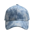 Detail of blue and white tie-dye cotton canvas baseball cap with embroidered daisy - Tie-Dye Blue White