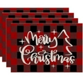 Set of 4 Christmas placemats with Merry Christmas text and red buffalo plaid pattern - Red and Black Plaid Merry Christmas (Pack of 4)