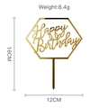 Detailed size chart for golden hexagonal Happy Birthday acrylic cake topper showing 16x12cm dimensions - Style-1 (Gold Hexagon)