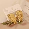 Schicke goldene Edelstahl-Ohrringe mit geschichteter Blattstruktur und Metallic-Finish - Gold Weizen Feder (5)