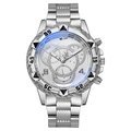 Men's business casual quartz watch with blue dial and silver stainless steel strap - Silver Case White Dial Steel Band