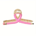 Pink pencil shaped hair claw clip in a unique twisted design with gold alloy finish - Pink