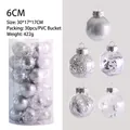 30-piece 6cm silver Christmas ball set with glitter and sequins in a PVC barrel - 6cm 1 Bucket (30 Balls) / Silver