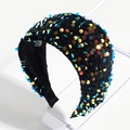 Detail of black velvet headband featuring vibrant multi-color sequins and texture - Black Multi-color Sequin