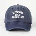 Navy blue washed denim baseball cap with white Support Day Drinking embroidery - One Size / Navy Blue