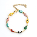 Golden titanium steel bracelet with multi-colored evil eye enamel charms and extension chain - Bracelet / Oval Mixed Colors
