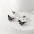 Silver V-shaped rhinestone drop earrings with bohemian filigree and white stones - Antique Silver (2773)